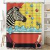 Animal Pattern Pop Art Shower Curtain Zebras Bathing In A Bubble Tub Red, Blue, Yellow Colorful Background Bathroom Decor Home A