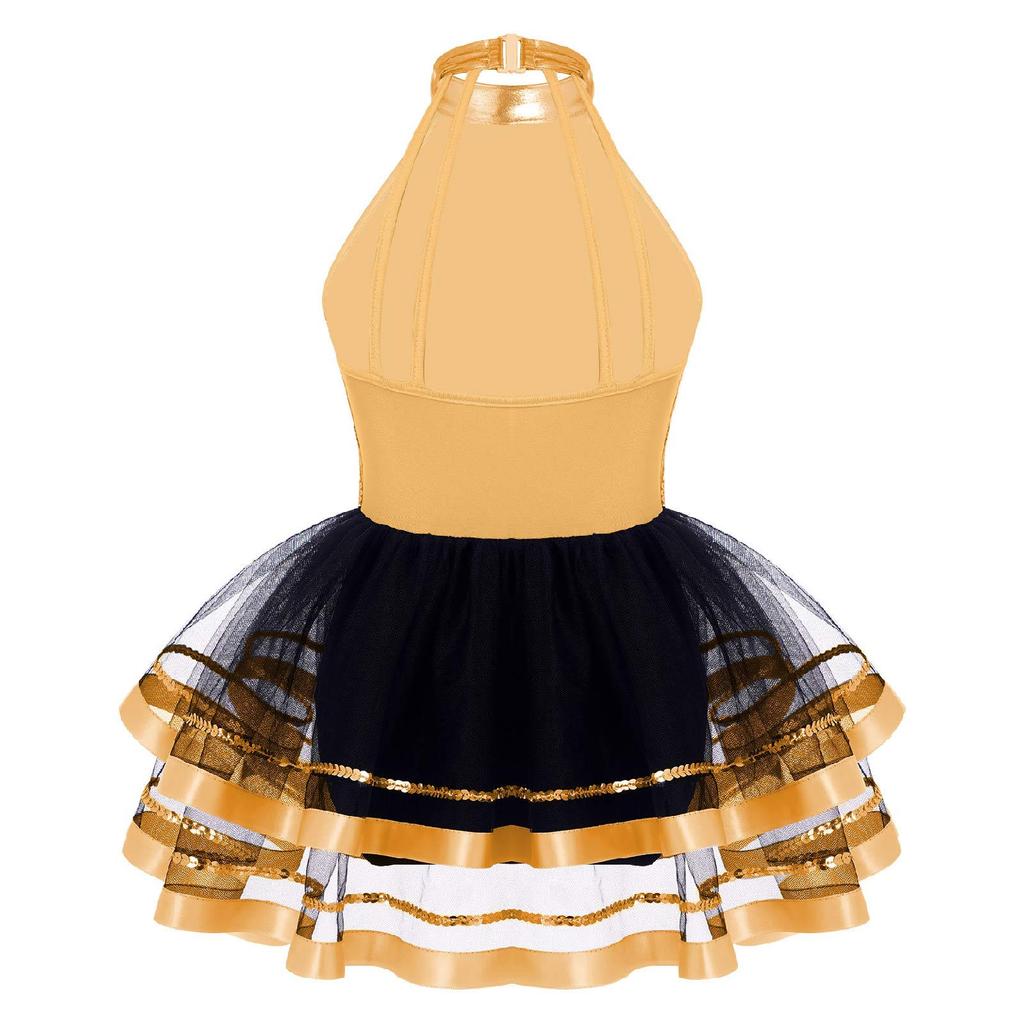 Tutu à bretelles pailletées pour filles, dos creux, pour le ballet et la danse moderne