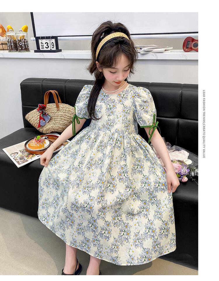 Girls' Summer Sweet Bubble Sleeves Floral Princess Dress