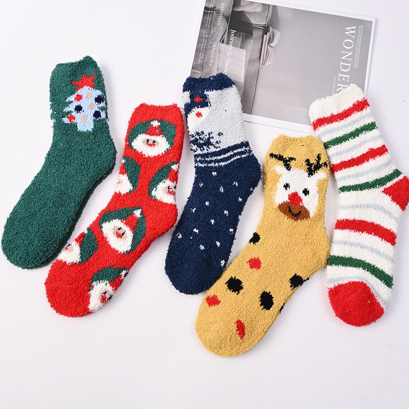 Customizable Women's Winter Coral Fleece Socks - Thick, Christmas Red, Half-Velvet for Home and Sleep