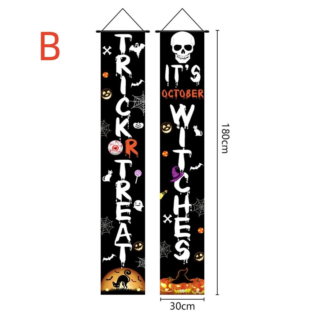 Hanging Halloween Door Decorations Front Door Banner Decor Porch Sign Funny Reusable Banner for Home Yard Garage 180cm/71inch