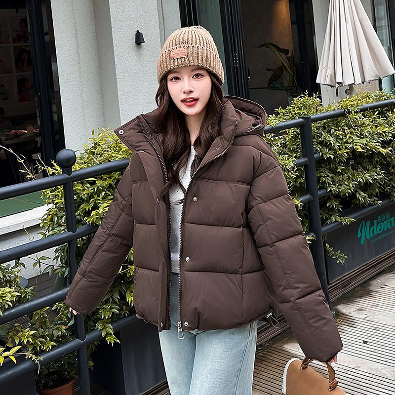 Winter new hooded women's simple solid color long-sleeved cold-proof short candy-colored bread clothes down cotton clothes