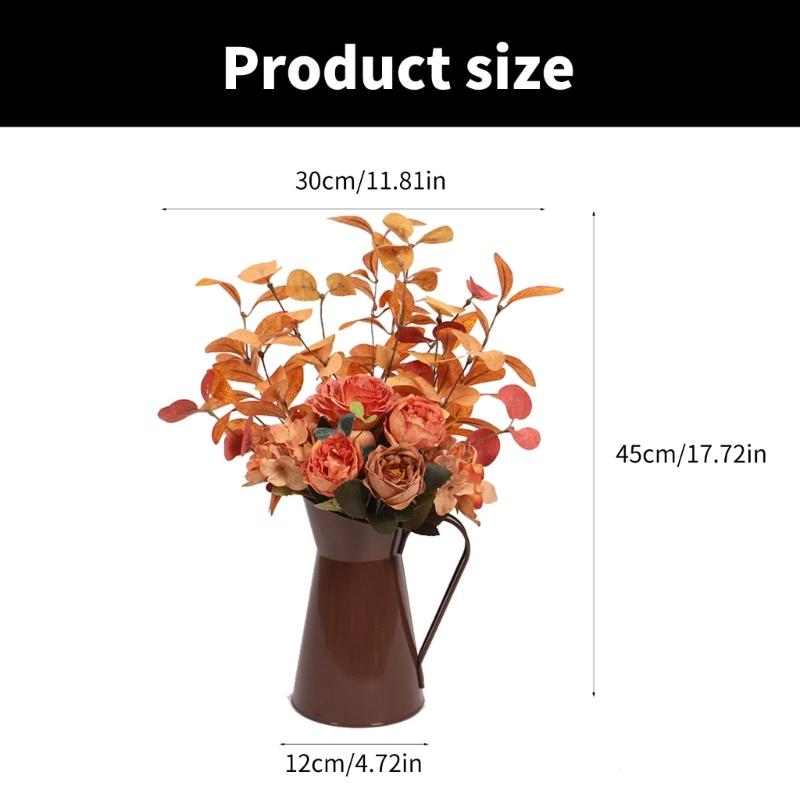 Artificial Rose Flower In Iron Bucket Artificial Leaf Plant Thanksgiving Table Centerpieces Decoration for Weddding