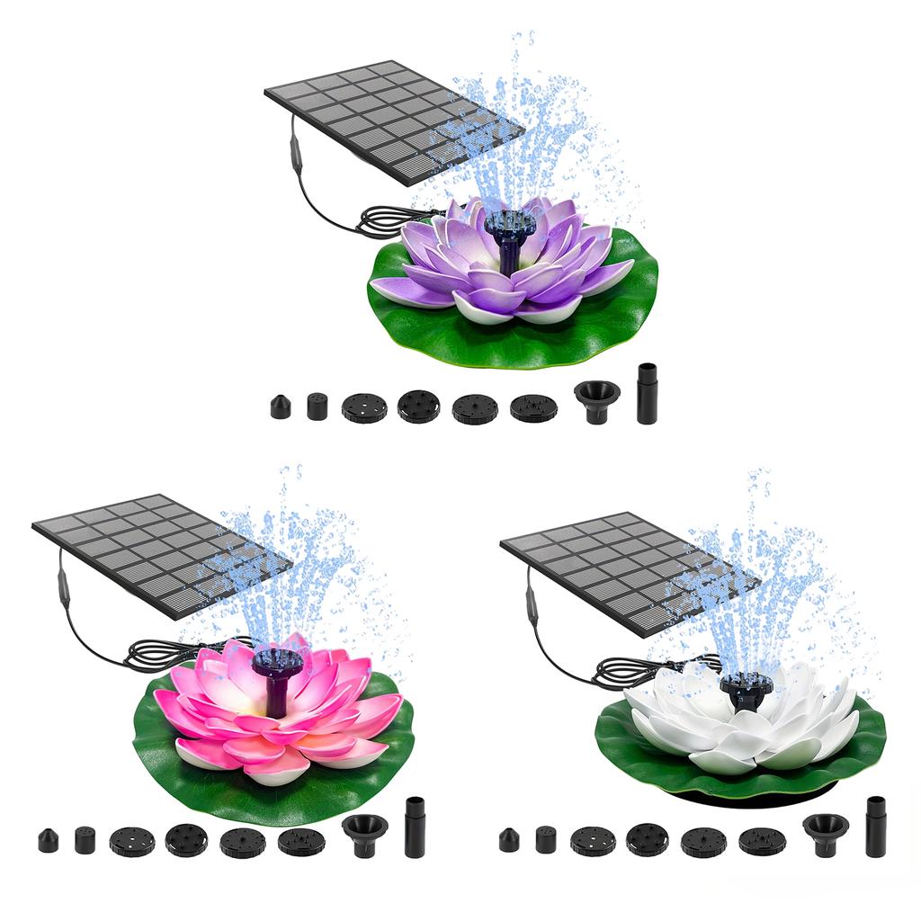 1.5W Lotus Solar Bird Bath Fountains with 6 Nozzles Solar Fountain Water Pump for Garden Pond Pool Fish Tank and Outdoor