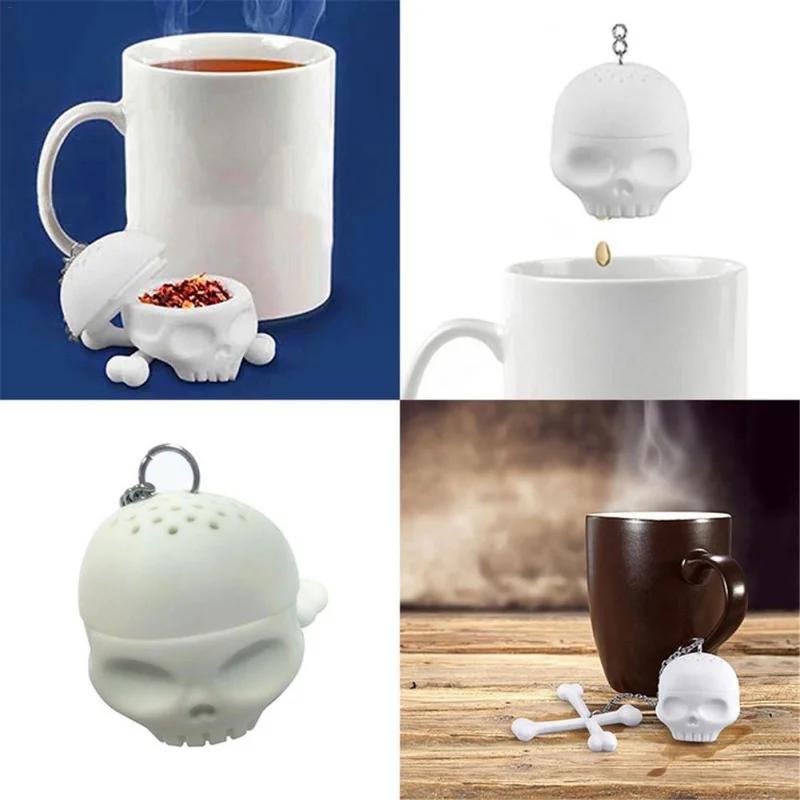 Creative Skull Head Shape Silicone Tea Infuser Tea Strainer Bag Scented Tea Reusable Cartoon Model Brewing Kitchen Tool