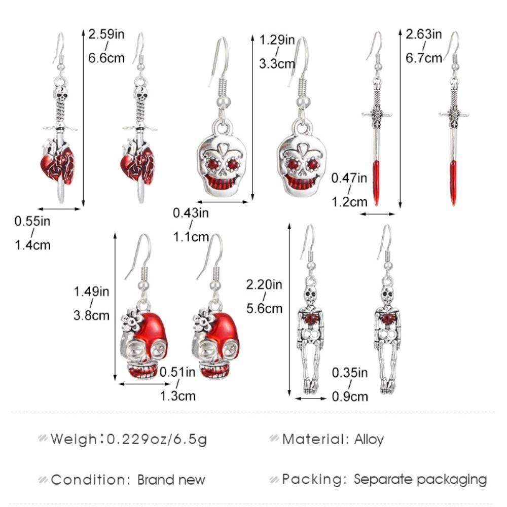 Retro Exaggeration Blood Heart Sword Terror Skeleton Dangle Earrings for Women Men Hallowmas Party Gothic Jewelry Accessory Gift