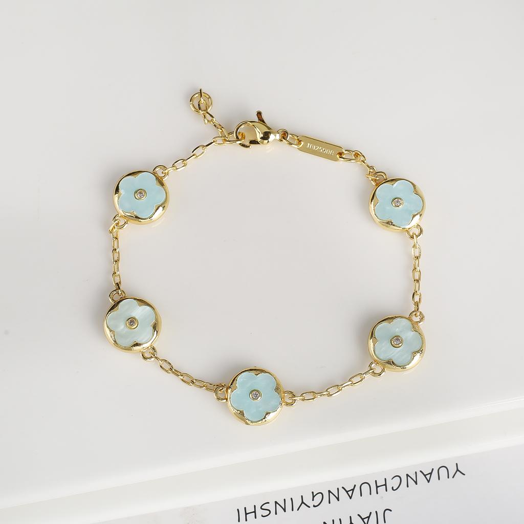 Trendy Creative Adjustable Round Five Leaf Flower Gold-Plated Bracelet Luxury for Women Daily Party Jewelry Accessories Clover