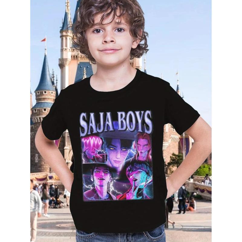 Vintage Saja Boys K-kPop Demon Hunters Print T-Shirt Anime Short Sleeve Tee Summer Girl Boy Shirt Casual Tops Crewneck Clothing