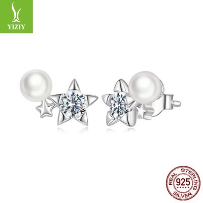 Perle Stern Moissanit Ohrstecker, Japanischer und Koreanischer Stil Persönlichkeit S925 Sterlingsilber Stern Ohrstecker.