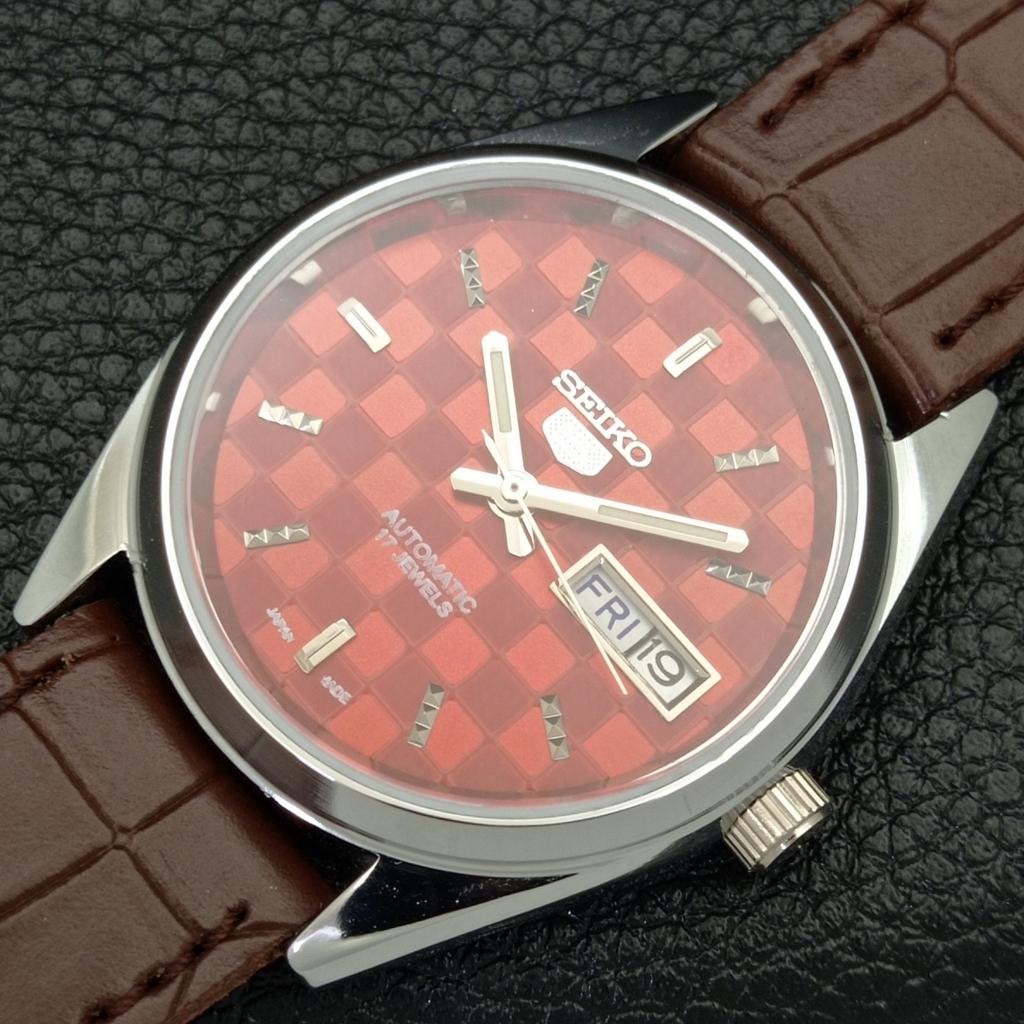 REFURBISHED SEIKO 5 AUTOMATIC MENS WATCH JAPAN MADE RED DIAL CUSTOM a440073-2 QV90-a440073