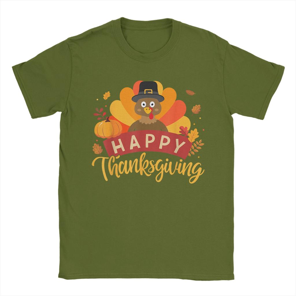 Happy Thanksgiving Turkey for Family Dinner Feast Men T Shirts Funny Tee Shirt Short Sleeve O Neck TShirts 100 Cotton Clothes