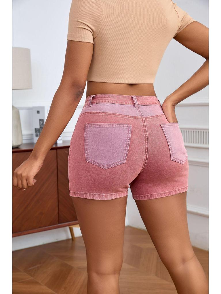 2025 European & American Stretch Fashion Patchwork Denim Hip-lifting Shorts for Women