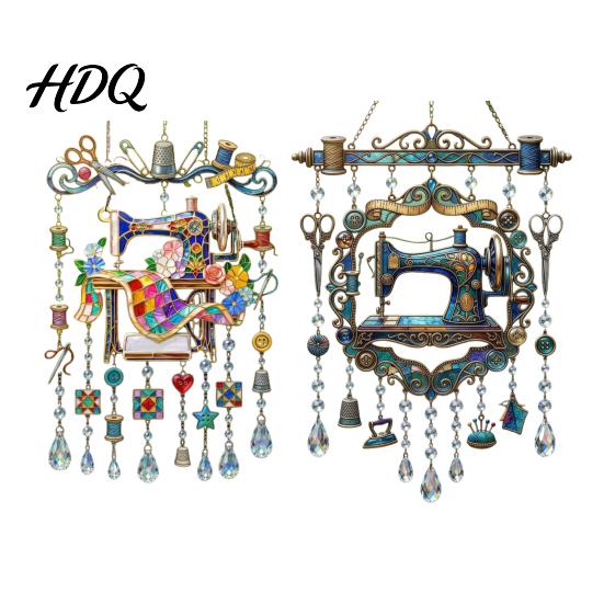 Indoor And Outdoor Hanging Ornament Vintage Sewing Machine Crystal Wind Chime Acrylic Suncatcher French Country Window Pendant Colorful Pendants for