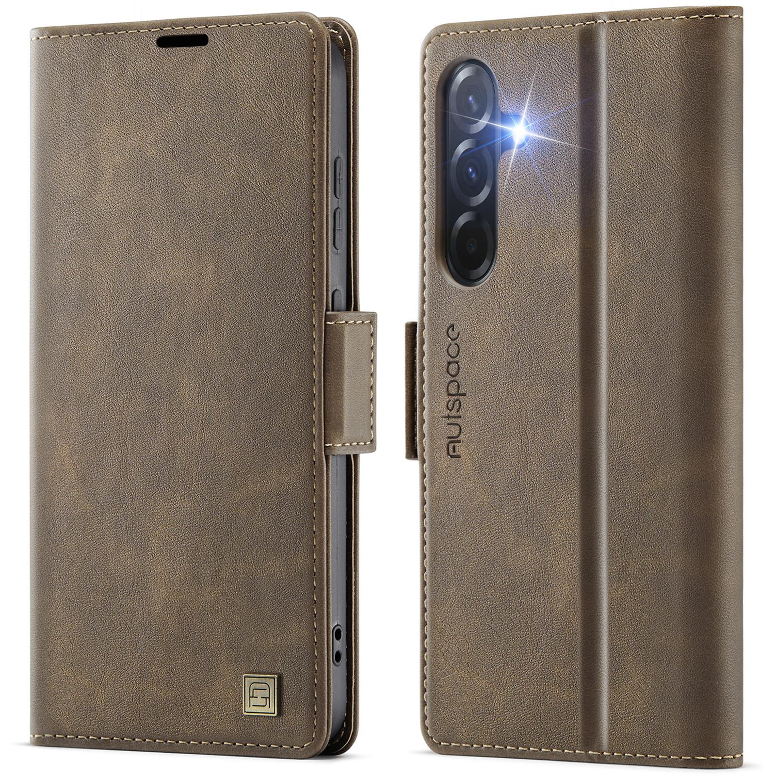 

For Samsung Galaxy A36 5G Case AUTSPACE A11 RFID Blocking Retro Leather Cell Phone Wallet Cover Brown