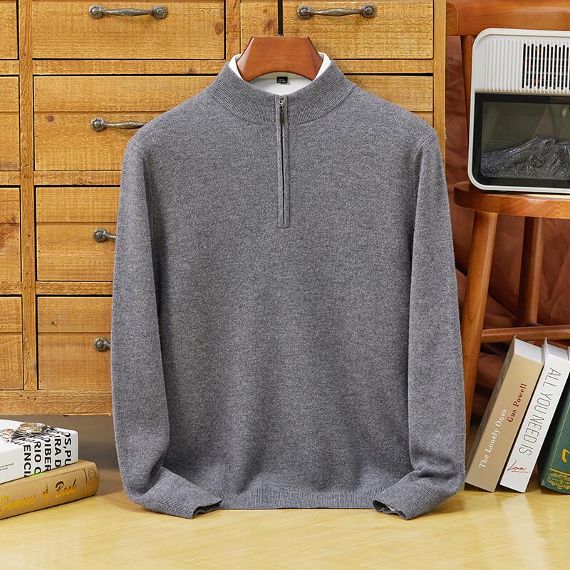 Yiliteng Men's 100% Wool Half-Zip Pullover Sweater