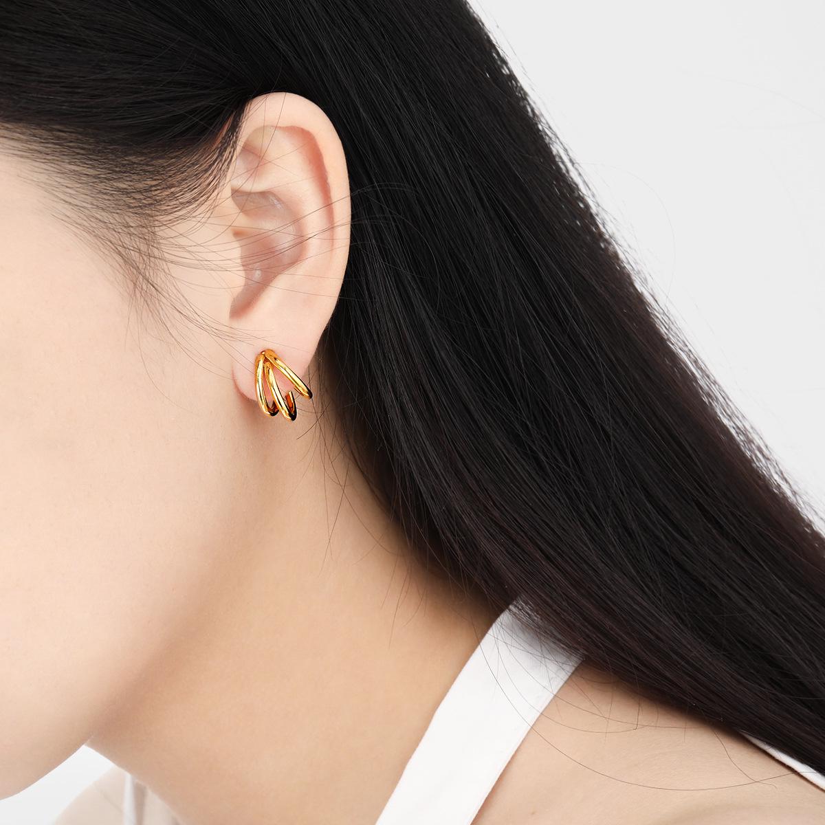 

«Корейские геометрические многослойные серьги-кольца»: Позолоченный титан, модный и шикарный