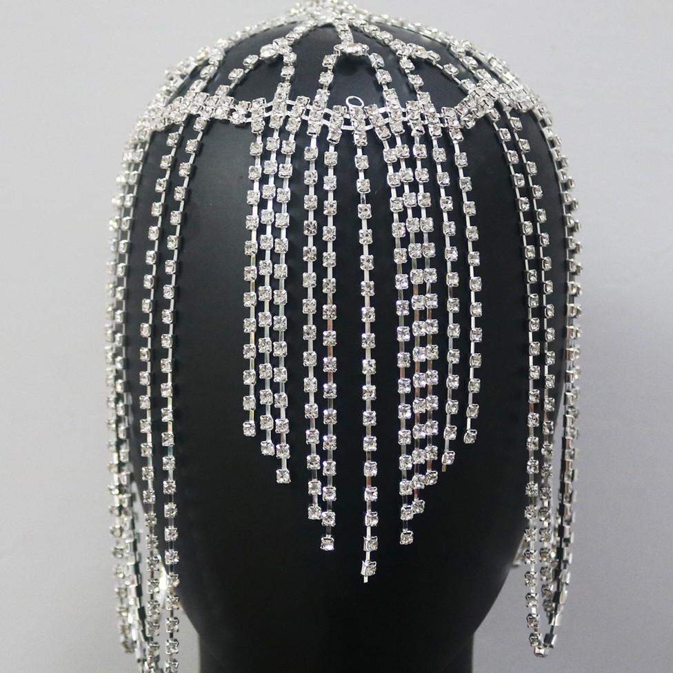 European And American Jewelry, Full Diamond Long Fringed Hair Chain, Exaggerated Forehead Chain Rhinestone Headband Women'S Hair Chain