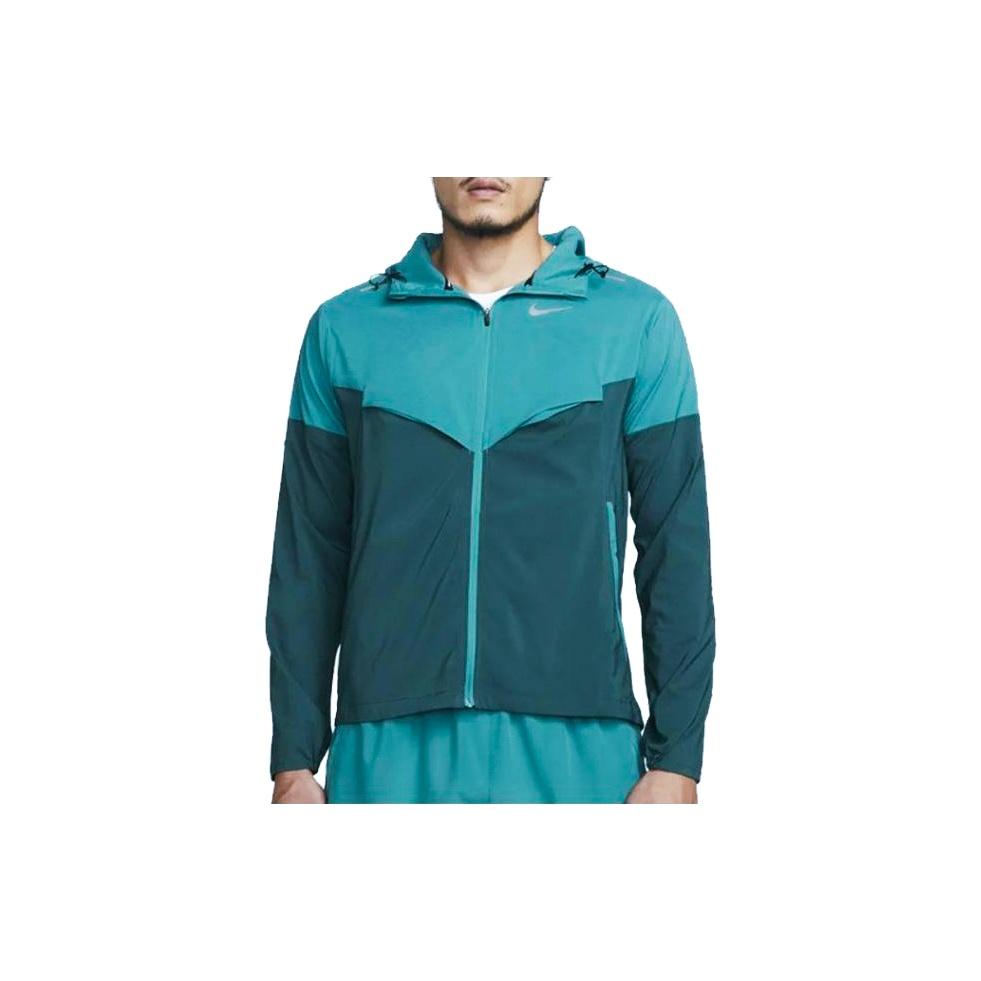 Nike Pánská bunda s kapucí a dlouhým rukávem, barevný blok, potisk loga, ochrana proti slunci, zelená CZ9071-379