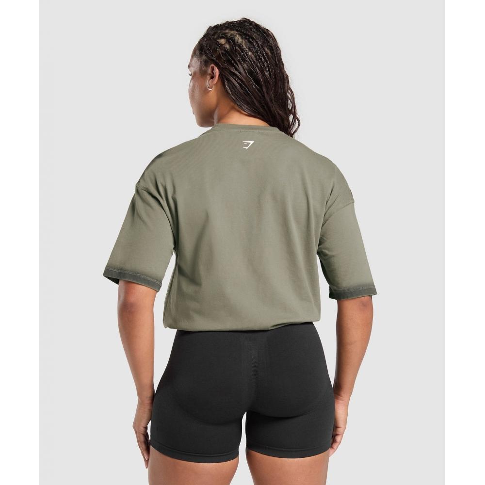 Gymshark Gains Washed HeavyweighT CoTTon T shirT Base Green sTrengTh Green B3c2p Ec3x