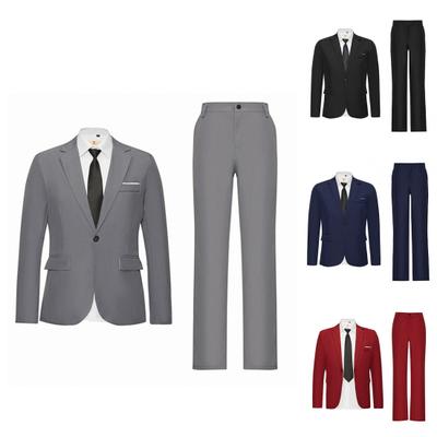 2Pcs/Set Long Sleeve Flap Pockets Single Button Solid Color Men Suit Slim Fit Lapel Blazer Straight Suit Pants Set