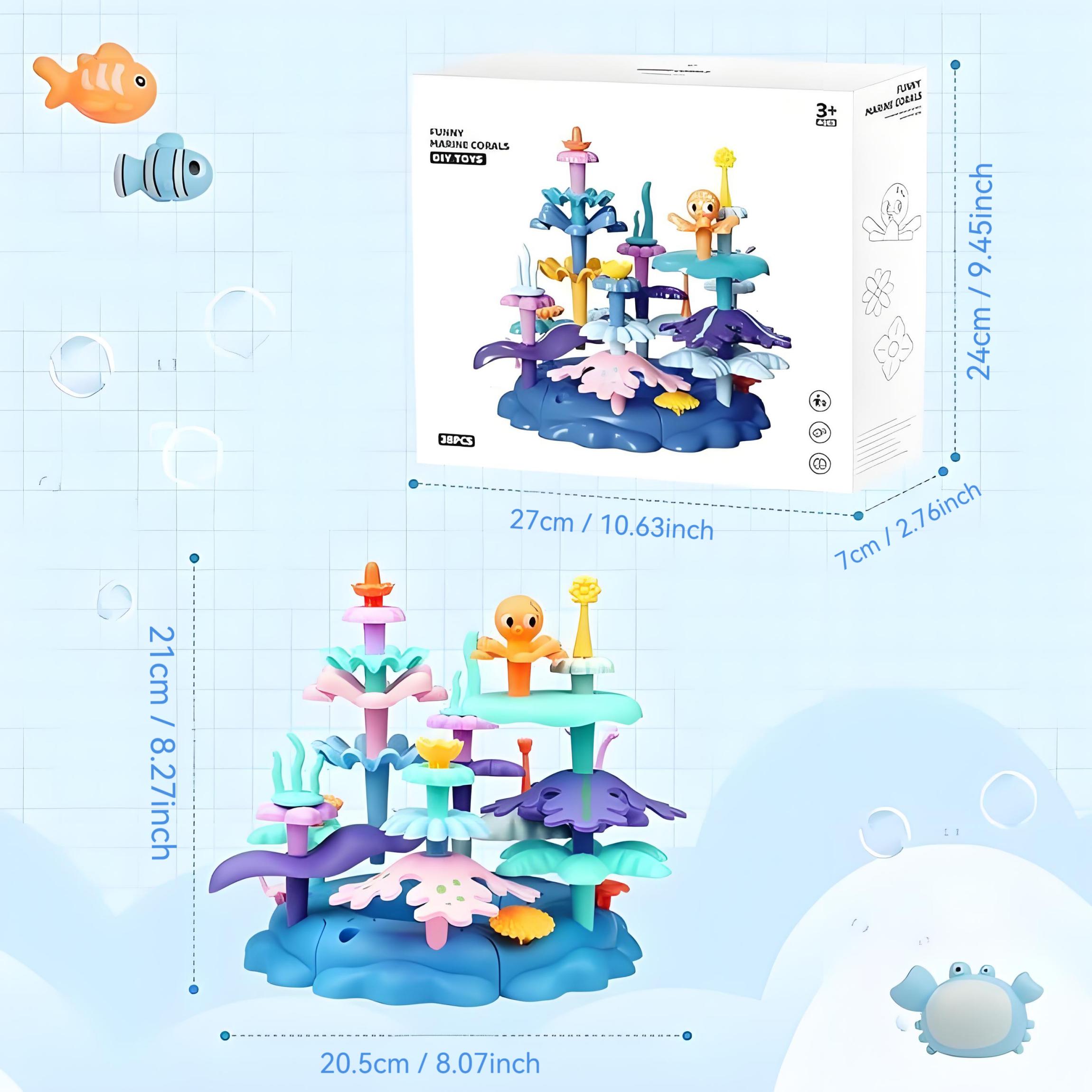 DIY Coral Reef Construction Toys Large Set, Underwater World Building Blocks, Interactive STEM Playset for Toddlers
