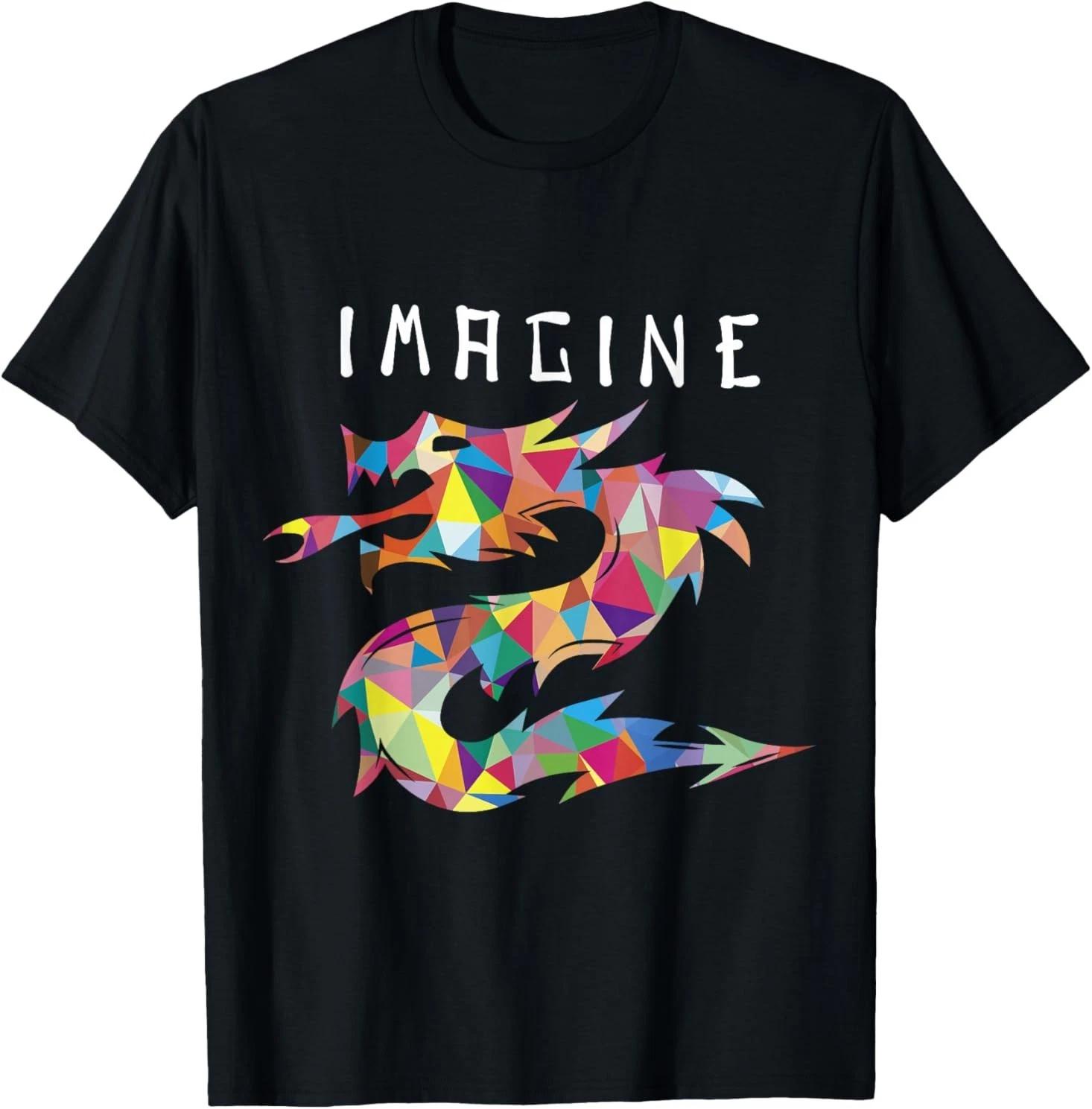 Imagine Colorful Geometric Fantasy Dragon T-Shirt 2XL