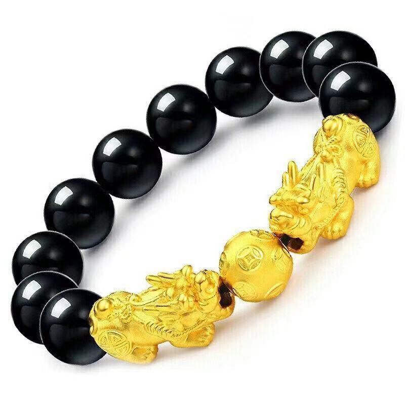 Gold-Plated Alloy Pixiu Couple Bracelets for Men & Women - Exquisite Buddhist Bead Jewelry Gifts