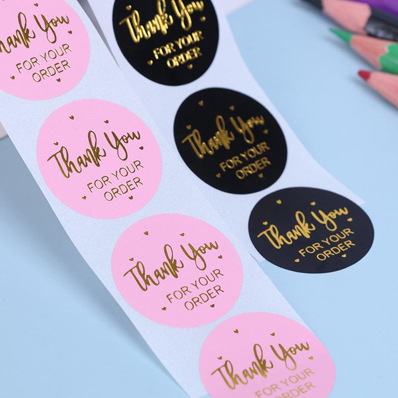 500Pcs Pink Black Handmade With For Your Order Sticker Heart Thanks Sticker