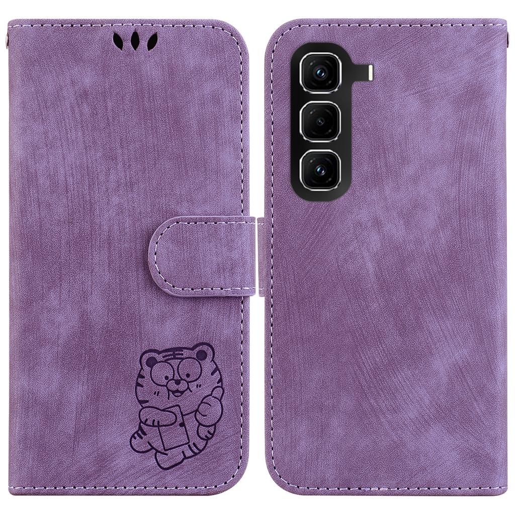 For Infinix Hot 50 Pro 4G Wallet Case Tiger Imprint Leather Shockproof Phone Cover with Wrist Strap