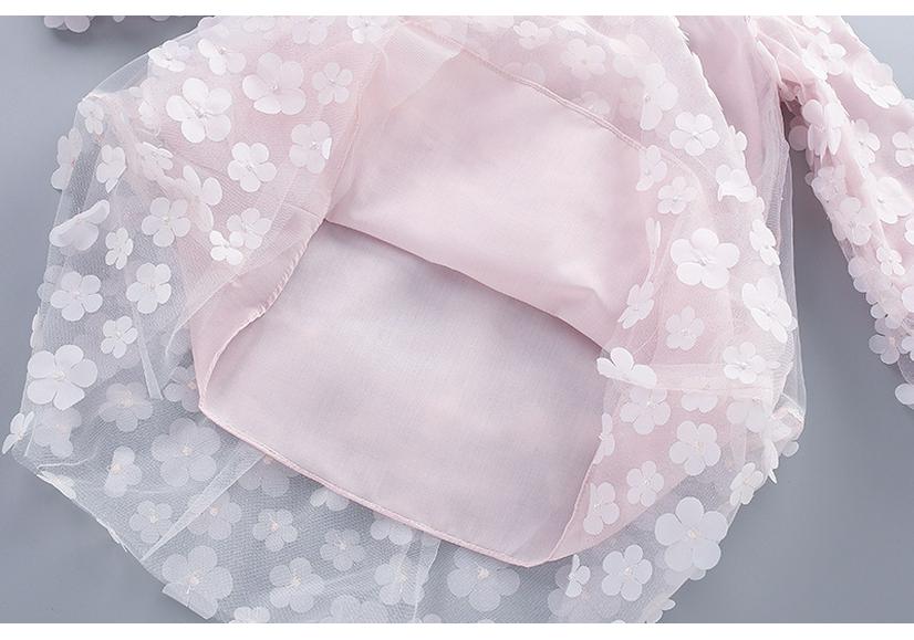 Neue Frühlingslieferung: Mädchen-Langarm-Netz-Blumenkleid mit Tasche - Glänzender Koreanischer Stil