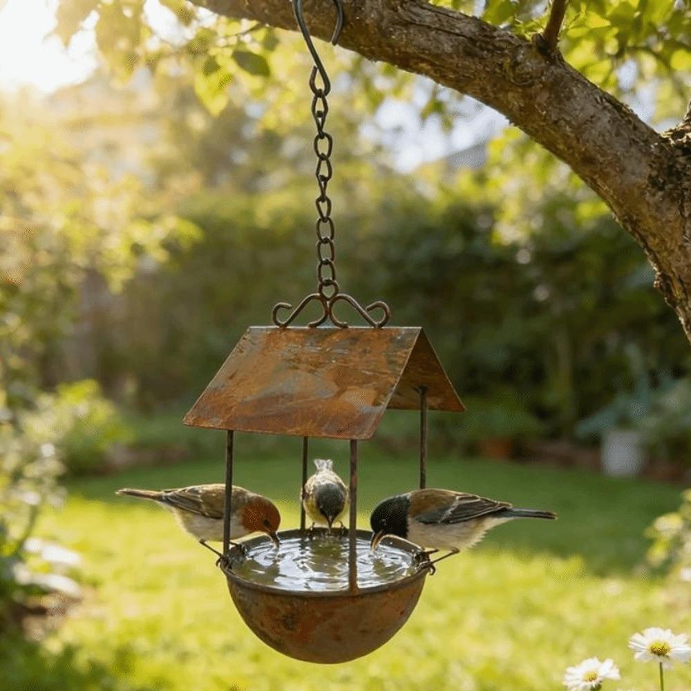 Rusty Iron Automatic Feeding Station Vintage Bird Food Container  Outdoor Garden