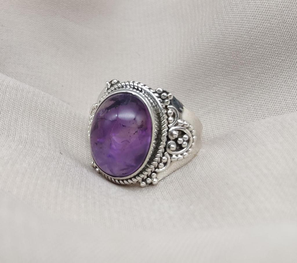 Amethyst Ring: Handmade 925 Sterling Silver Boho Statement Jewelry