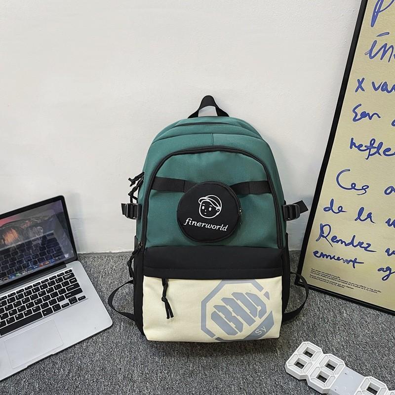 Blocked Color Fashion Letter Print Student Leisure Backpack With Coin Purse