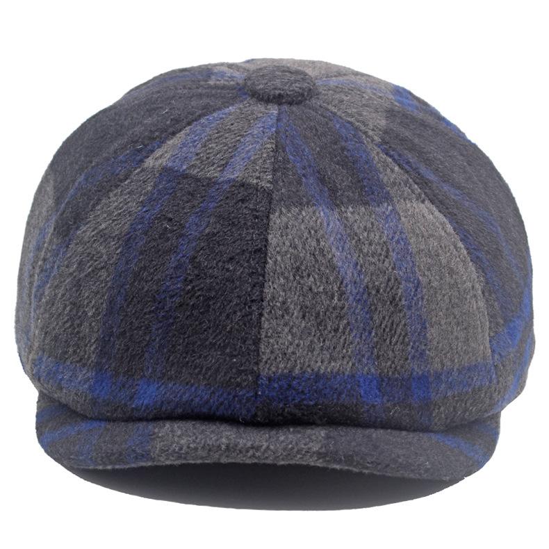 Plaid Octagonal Hat Beret Autumn Winter Men's Warm Forward Hat Wool Plaid Newsboy Hat British Female Paintsman Hat
