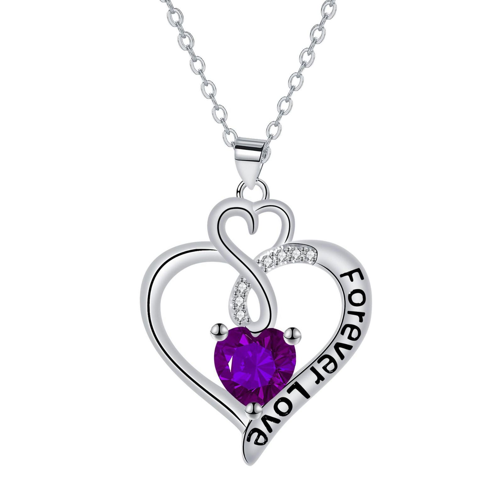 Sterling Silver Heart Pendant Necklace with Infinity Symbol and Heart-Shaped Gemstone Elegant Design Forever Love Inscription for Women One Size