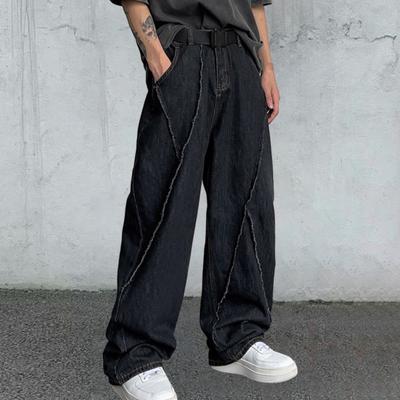 Pantaloni Uomo Gamba Larga Larghi Cavallo Basso Tinta Unita Unisex Dritti Chiusura con Bottoni e Cerniera