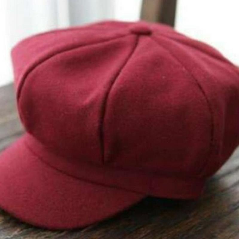 Korean-style Octagonal Woolen Newsboy Cap for Autumn and Winter, Solid Color, Unisex, Baby Sunshade, Warm, Windproof, Versatile