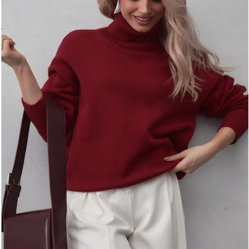 

Утолщенный вязаный свитер осень-зима свободный свитер с высоким воротником свободная большая версия XL бордовый