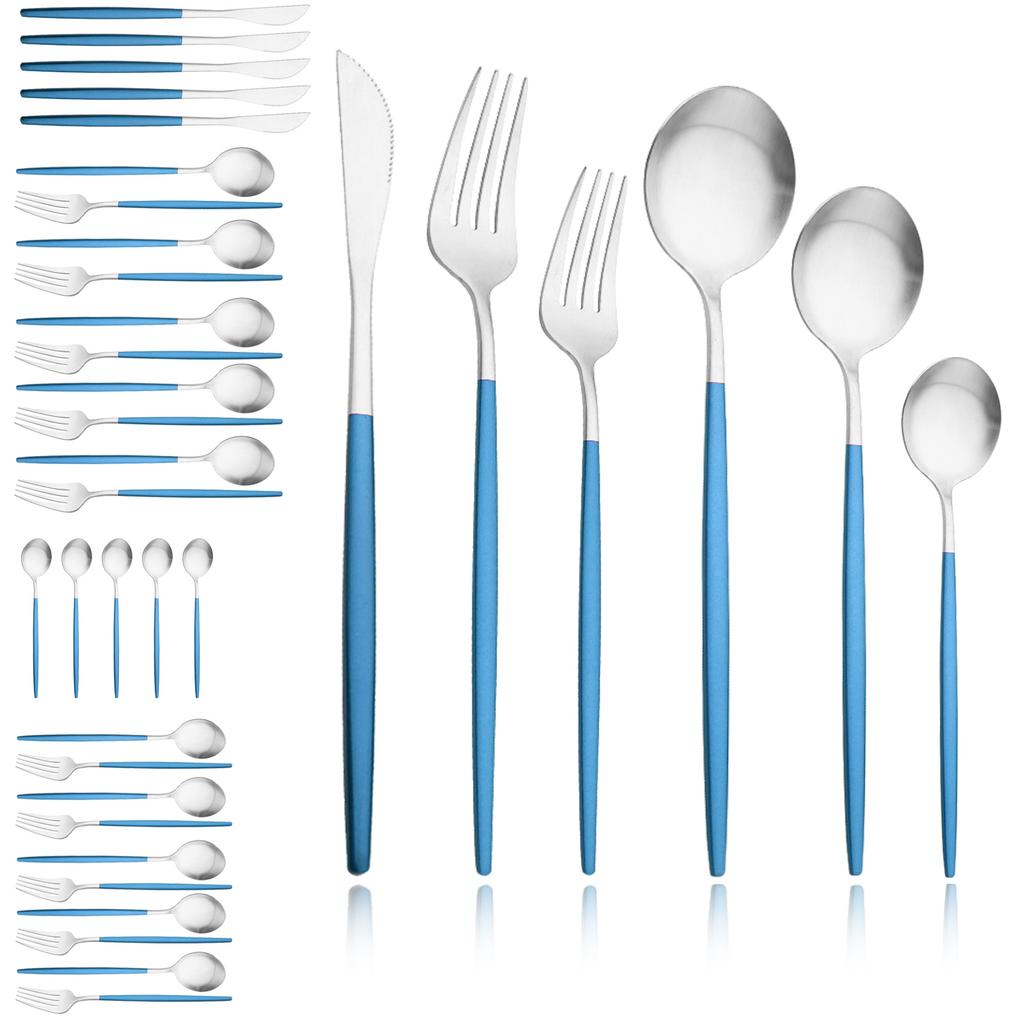 Black Gold 36Pcs Matte Flatware Dinnerware Set Knife Dessert Fork Spoon Dinner Set Stainless Steel Tableware Kitchen Cutlery Set