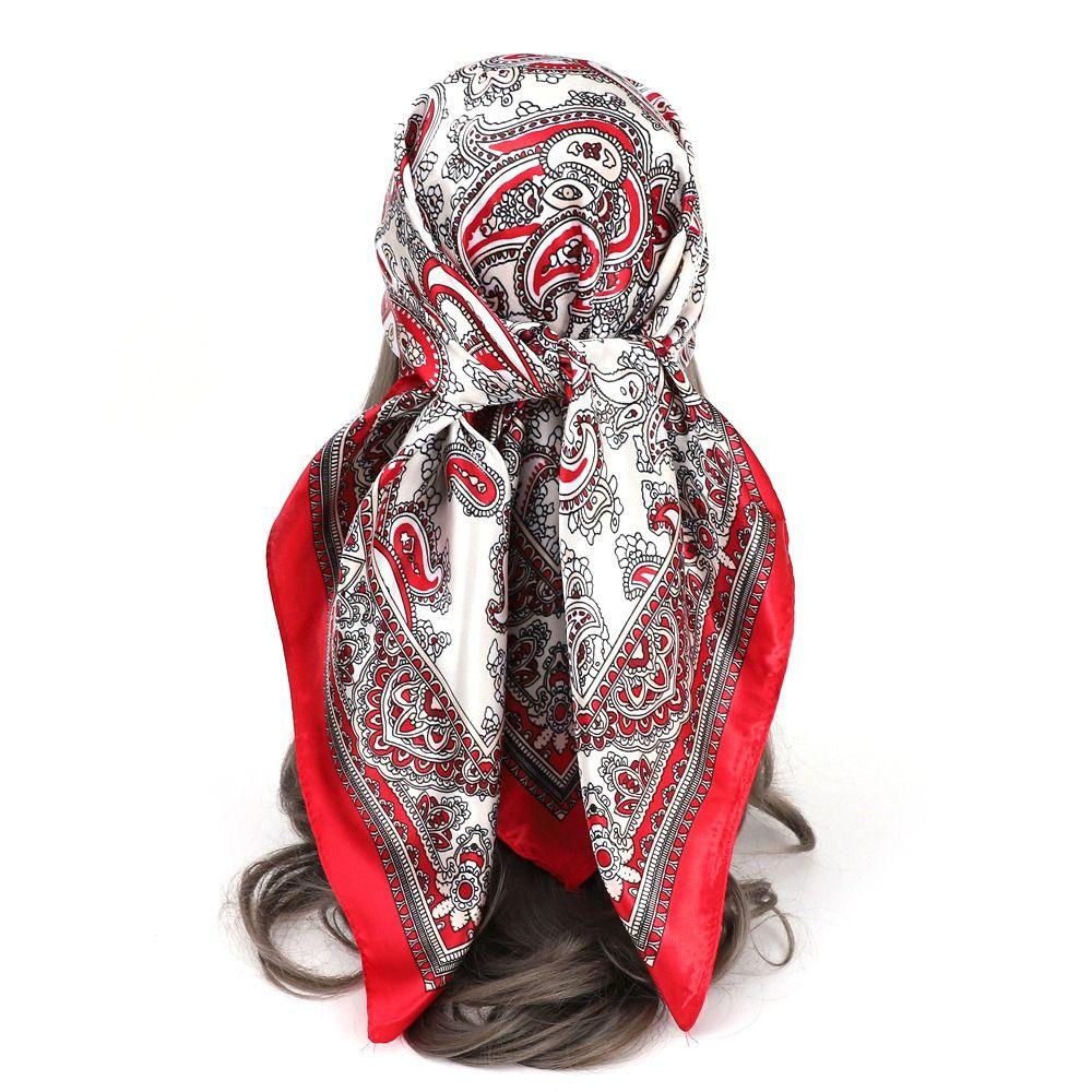 Thin Fabric Paisley Print Handkerchief 90*90CM Bandana Head Scarf Silk Satin Hijab Scarf  Neckwear