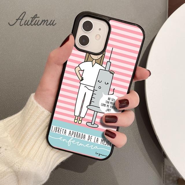 Capa de telefone de médico e enfermeiro de desenho animado para iPhone 11 12 13 14 Pro Max mini XR XS SE 2020 7 8 Plus Samsung Galaxy S21 S22