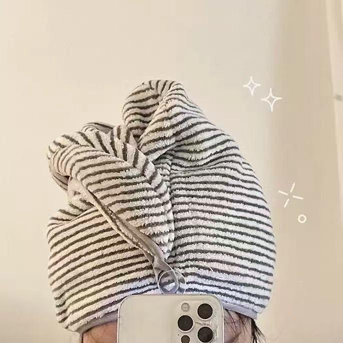 Thick High-Density Coral Fleece Quick-Dry Hair Towel Cap for Autumn and Winter 25x65 cm