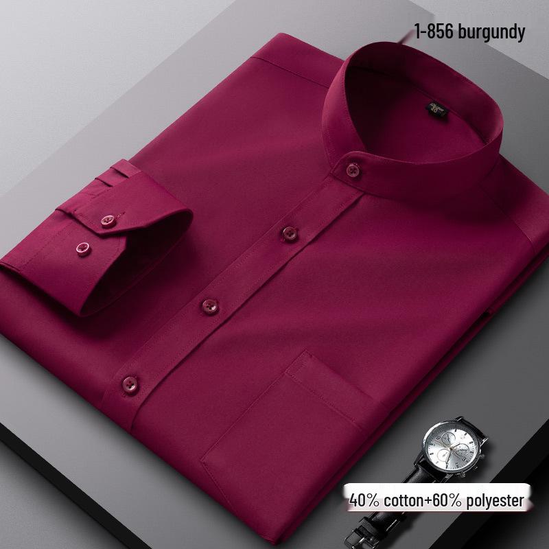 Pánská košile s dlouhým rukávem, čínská červená, stojáček - Profesionální korejský styl pracovní oděv