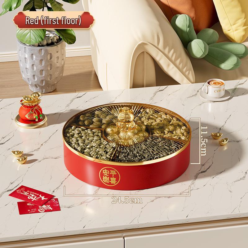 

Luxury Lucky Cat Candy Box - Rotating Fruit Plate with Lid for Snacks & Dried Fruit, Perfect for New Year & Living Room Decor.