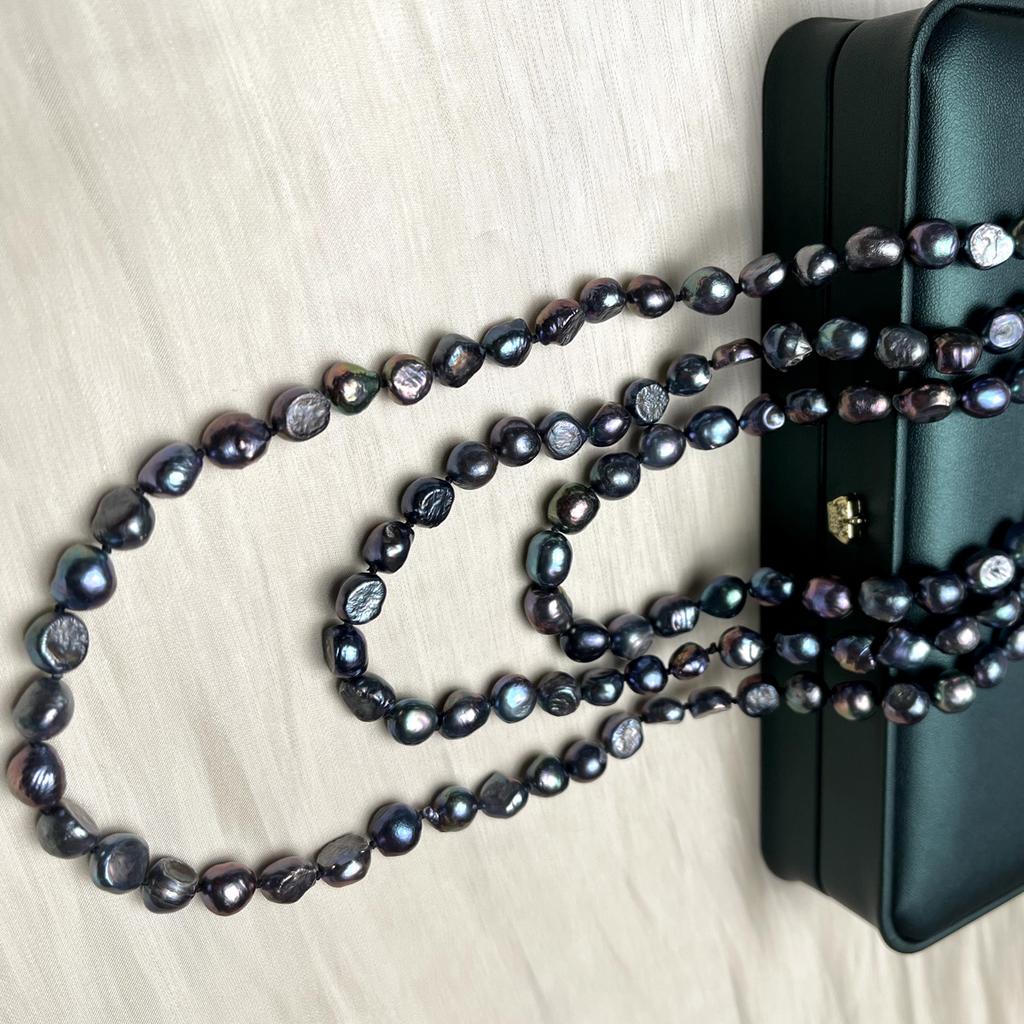 Perlenkette zum Muttertag, unregelmäßige schwarze Perle, 9–10 mm, tolles Geschenk für Mutter und Tochter