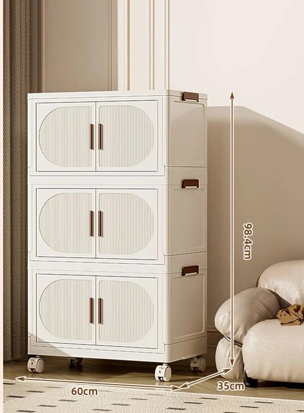 Folding Storage Box Storage Cabinet With Wheels Multifunctional Box With Pulley Household Sorting Wardrobe Organizer Container