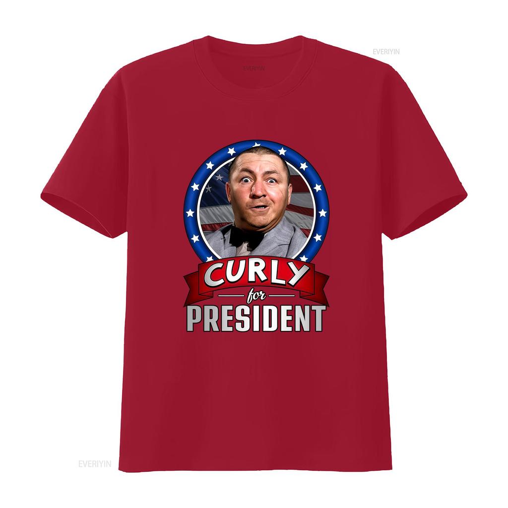 Funny Retro Three Stooges Curly For President Patriotic Print Casual T Shirt Vintage Washed Slightly Versatile Streetwear