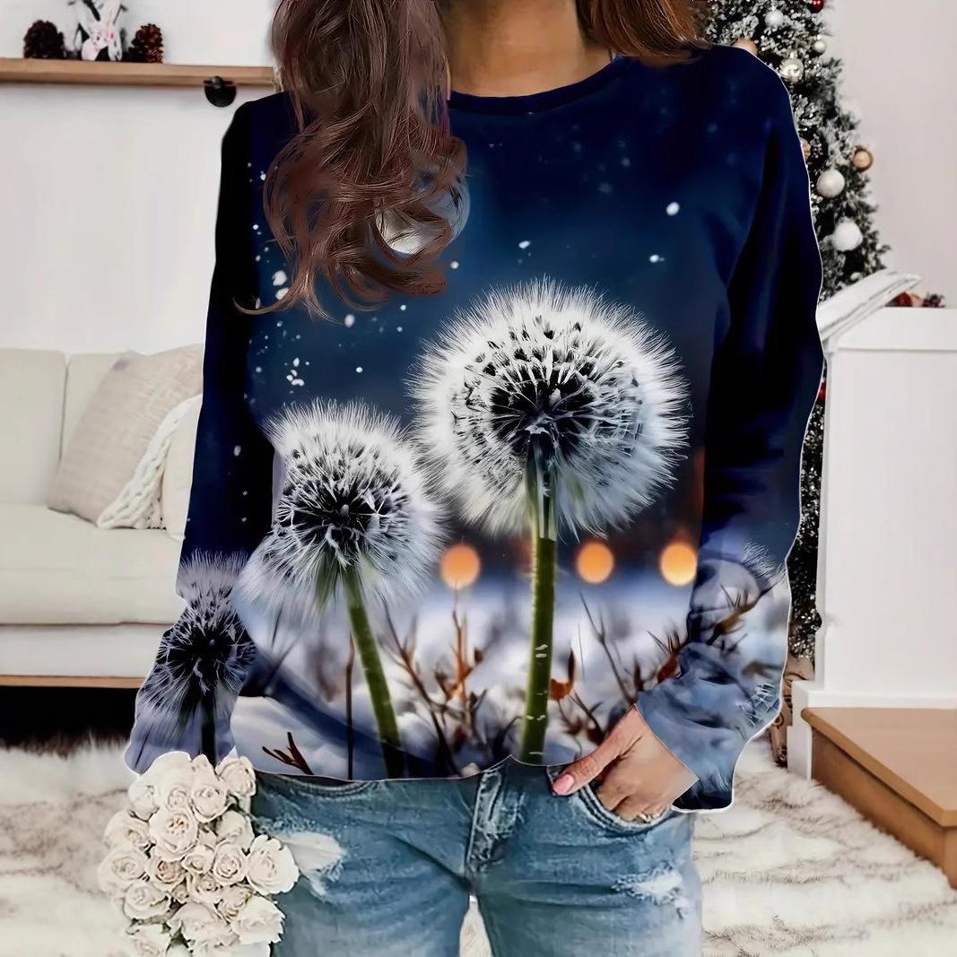 

Autumn 3D Dandelion Pattern Printed Hoodies Fashionable Casual Sports Long Sleeved Women s Hoodies 6XL