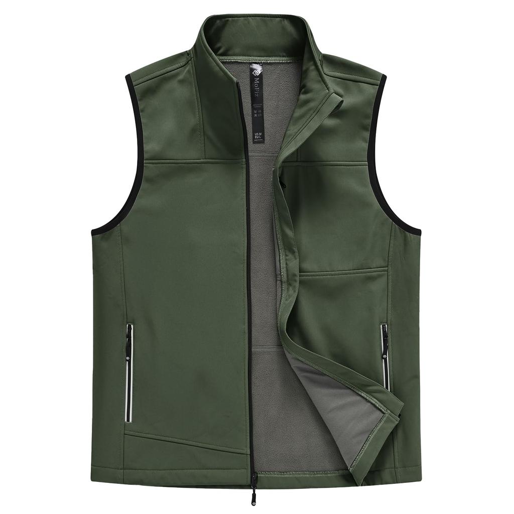 MoFiz Golf Outdoor Golf Sleeveless Warm and Perfect for and Plus Sizes Solid Military Green 3XL Men's Vest, Wear, Jacket, Fleece-Lined, Windproof,