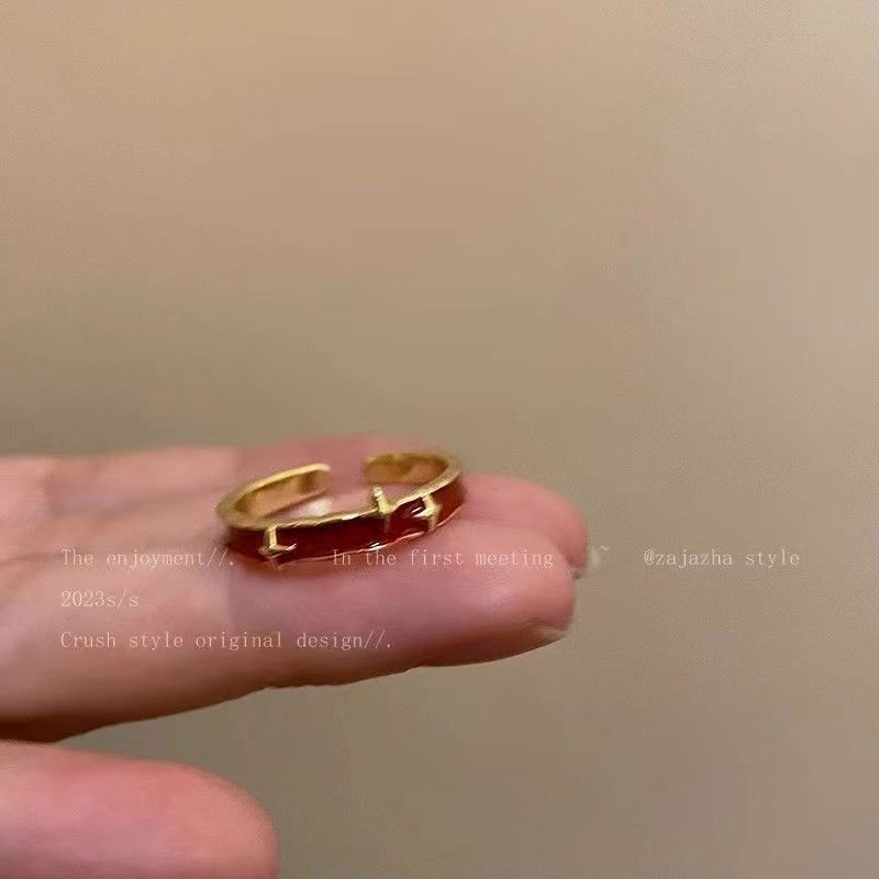 Double Stacked Red Star Hollow Ring for Women, Autumn and Winter New Year, Natal Year Adjustable Ring, Personalized Index Finger Ring